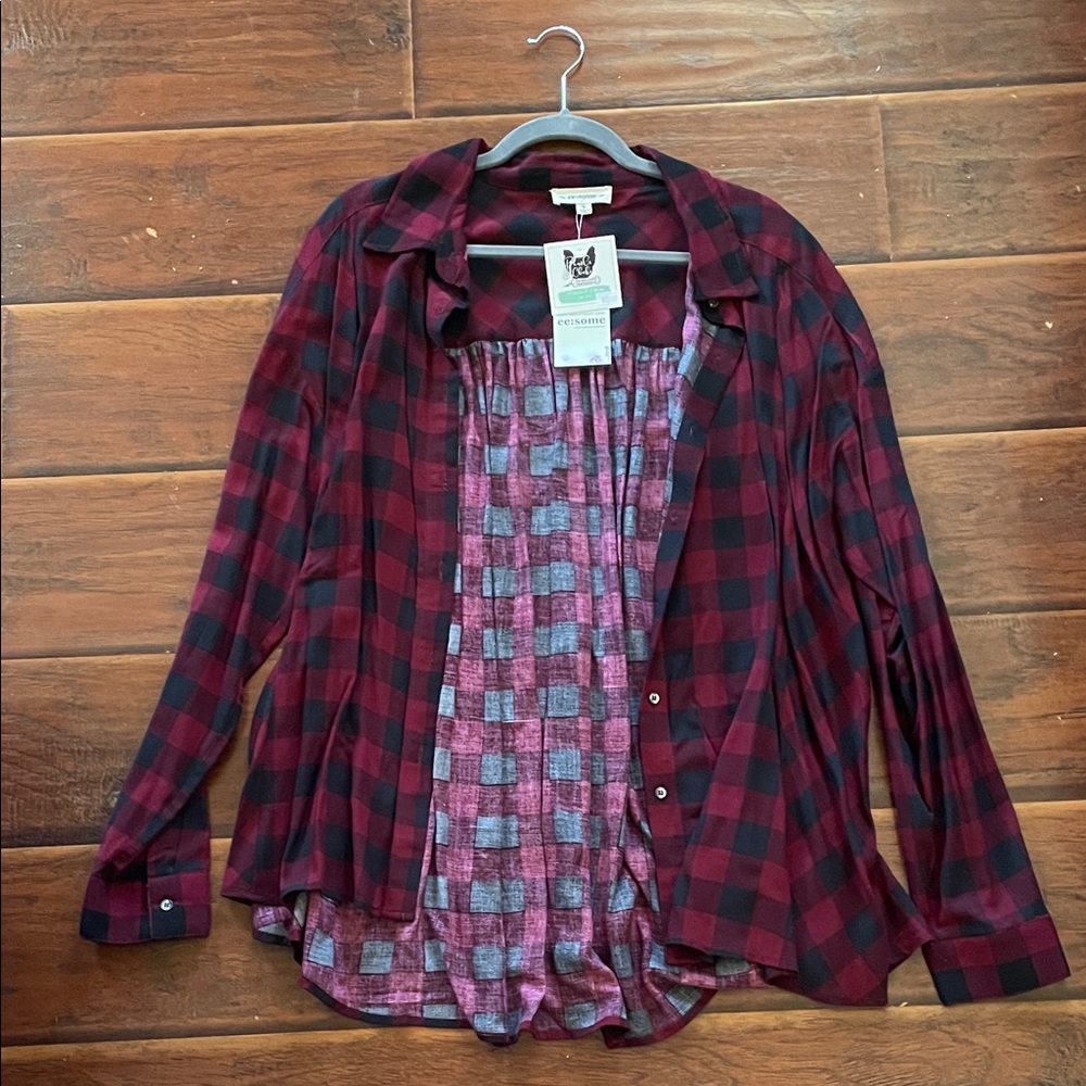Eesome Burgundy and Black Checkered Shirt